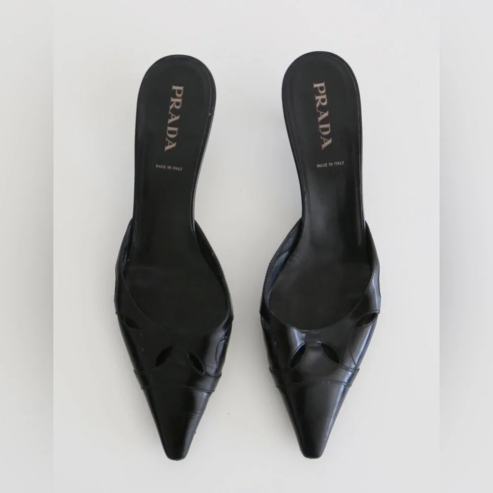 Vintage Prada Cutout Kitten Heel Mules - 38.5 - Picture 1 of 4